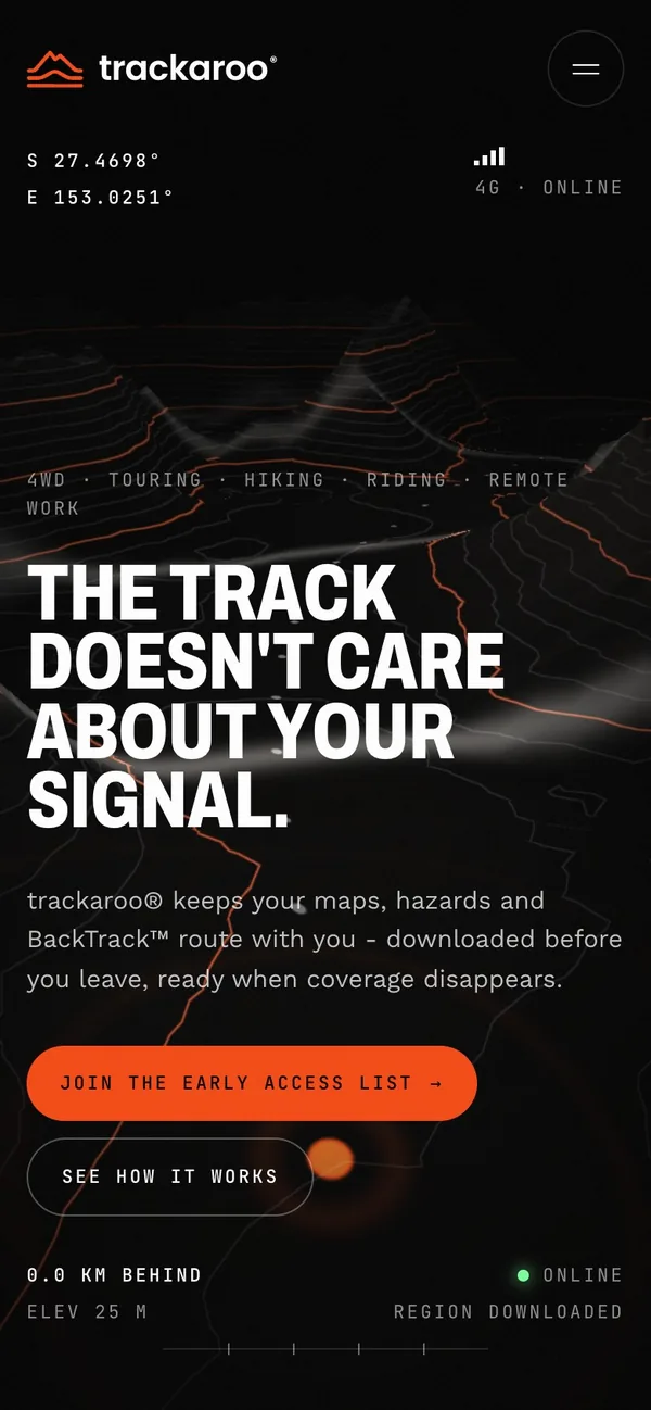 Trackaroo website - mobile screen 1